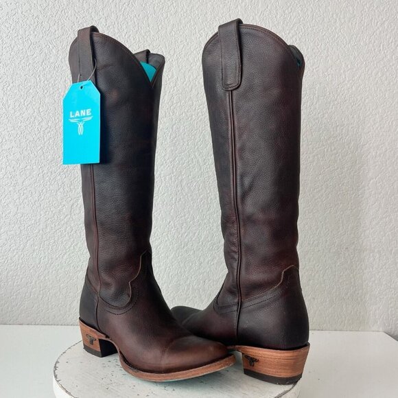 Lane Boots Shoes - Lane PLAIN JANE Womens Cowboy Boots 6 Brown Leather Western Cowgirl Mid Calf